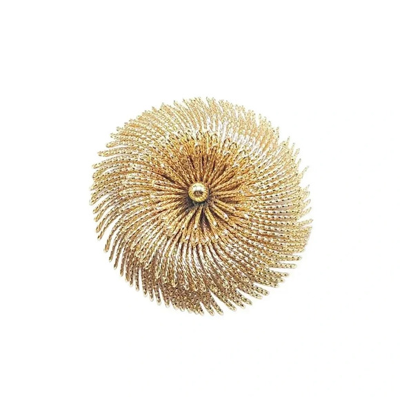 Monet Spiral Flower Fringe Wire Brooch Pin Gold Tone Vintage MCM - Picture 1 of 5